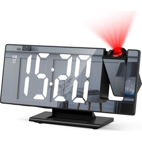 Klvgtifs Pu - Deckenprojektor-wecker, Morgenwecker Mit Led-spiegelbildschirm, Digitaluhr Mit 180° Drehbarem Lcd-projektor Und 4 Helligkeitsstufen