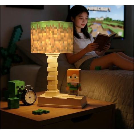 Klvgtifs Pu – Nachtlicht – Dekorative, Blockförmige Lampe – Stimmungslampe Für Den Kinderbetttisch – Usb-aufladbar – Quadratisches Grasmuster