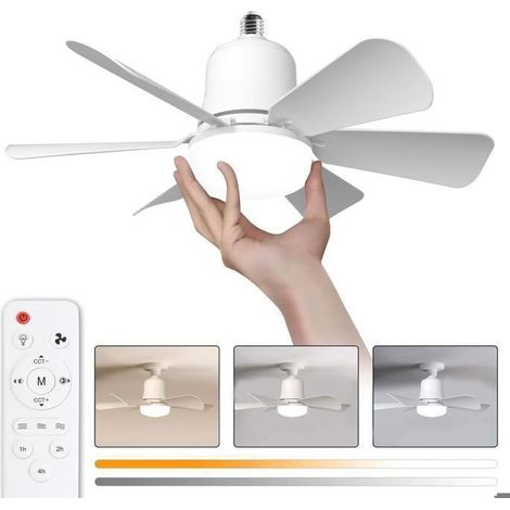 Klvgtifs Pu - 30-w-deckenventilator, E27-fassung, Dimmbare Led, 3 Geschwindigkeitsstufen, 6 Flügel, Geeignet Für Schlaf- Und Wohnzimmer
