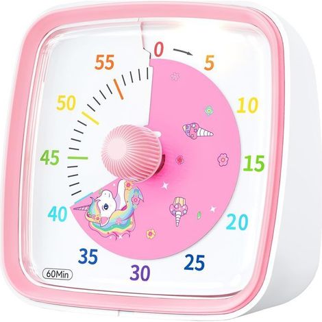 Klvgtifs Pu - Visueller Timer Für Kinder, 60-minuten-countdown Mit Lautlosem Blinklicht, Geeignet Für Klassenzimmer (rosa)