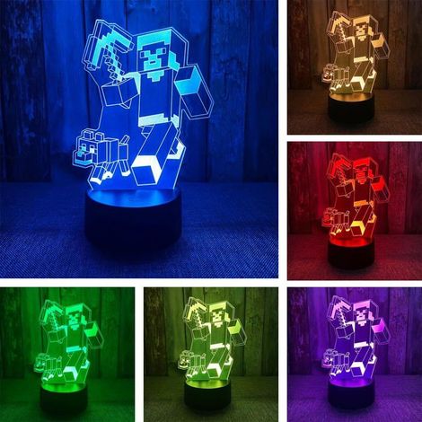 Klvgtifs Pu – Minec Lampe, Minec 3d-illusionslicht, Minec Led-nachtlicht Mit 16 Intelligenten Farben, Minec Geburtstagsgeschenk, Weihnachtsgeschenk – 01