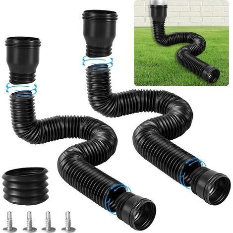 Klvgtifs Pu - Flexibles Dachrinnenverlängerungsset, 90/100 Mm Fallrohr, Verstellbare Rohrverlängerung Von 35 Bis 100 Cm (schwarz, 2 Stück)