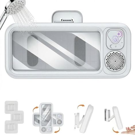 Klvgtifs Pu – Wasserdichter Bluetooth-duschlautsprecher (ipx7) Mit Touchscreen-handyhalterung – 5-w-funklautsprecher – Rgb-led – 12 Stunden Akkulaufzeit – Wandmontage
