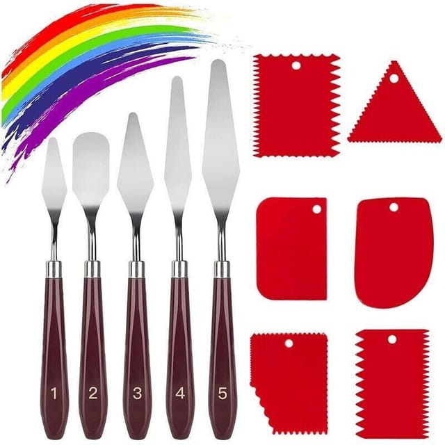 11-teiliges Malmesserset, 5 Palettenmesser + 6 Kunststoffschaber, Malmesser Aus Edelstahl, Palettenmesser, Zubehör Zum Mischen Von Ölfarben