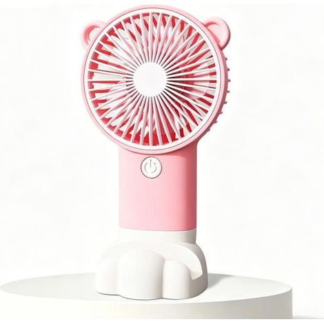 Mini-ventilator, Tragbar, Per Usb Aufladbar, Mit Drei Geschwindigkeitsstufen Und Ständer, Ideal Für Büro Und Reisen, Design Mit Rosa Kätzchen.