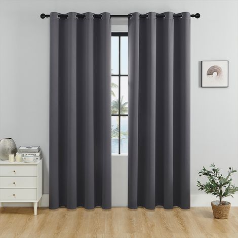 Verdunkelungsvorhänge – 2er-set, 80–95 % Lichtundurchlässigkeit – Rostfreie Ösen – 132 X 213 Cm – 100 % Graues Polyester