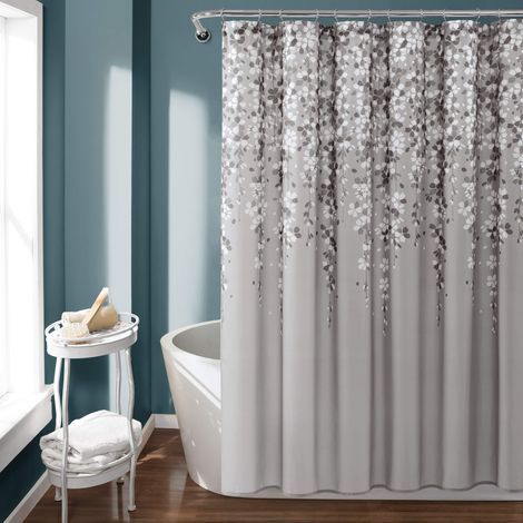 Duschvorhang Mit Trauerblumenmuster, Trauerblumen, Polyester, Grau, 183 X 183 Cm