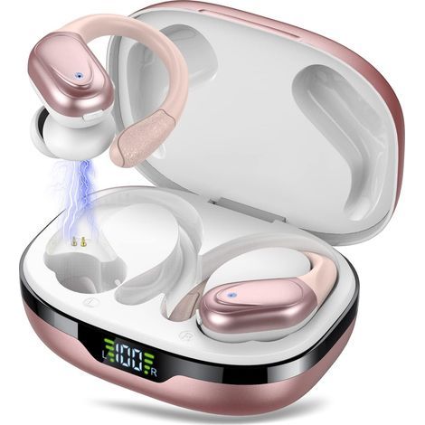 Geeignete Kabellose Bluetooth-kopfhörer, Bluetooth 5.3 Headset, 60 Stunden Akkulaufzeit Mit Led-anzeige, Hd Enc-anrufe, Tiefe Bässe, Bequemer Sitz, Ipx7 Wasserdichtes Sport-headset (roségold).