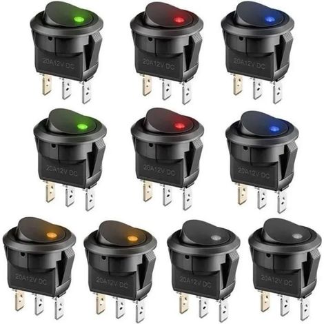 12-v-schalter – 3-positionen-wippschalter Mit Verriegelung Und Led-anzeige – Schutzart Ip66 – 16 A – Für Fahrzeuge Und Industrielle Anwendungen – 10er-packung