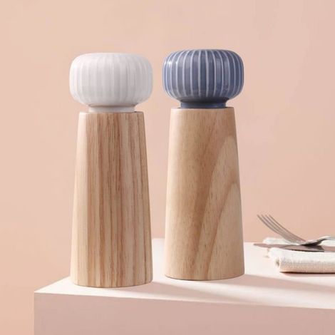 Salz- Und Pfeffermühle – Keramik Und Holz – Stufenlose Mahlgradeinstellung – 17,5 X 6 Cm – 2-teilig