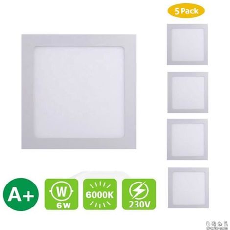Ein Set Aus 5 Ultradünnen Led-einbaustrahlern, 6 Watt (entspricht Einer 60-watt-glühbirne), 230 Volt, 6000k Kaltweißes Licht - Nicht Dimmbar.