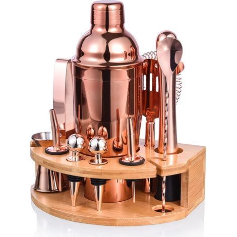 12-teiliges Cocktailset, Professionelles Barkeeper-set Mit Elegantem Bambusständer, Barwerkzeug Aus Edelstahl Für Mixgetränke (roségold)