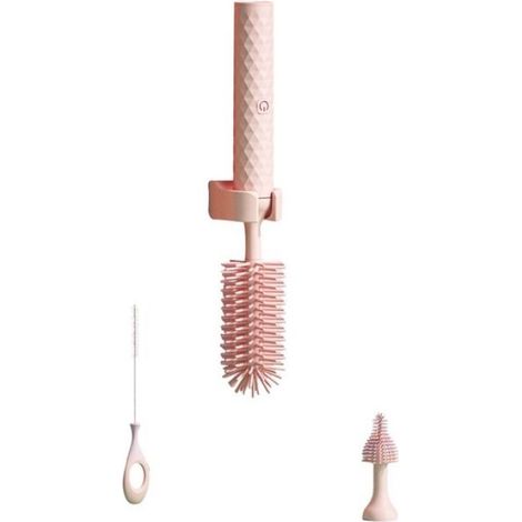Babyflaschenbürste – Kabelloser Elektrischer Reiniger – Rotierende Silikonköpfe – Für Flaschen Mit Schmalem Oder Weitem Hals – 4-teilig, Rosa
