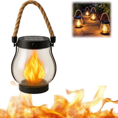 Solarlaterne – Tanzende Flamme – Für Garten Und Terrasse – 25 X 12 Cm – Mit Hanfseil Zum Aufhängen – 1 Stück