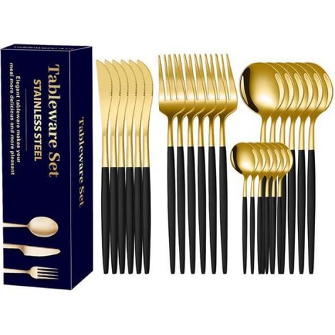 Besteck – Edelstahl – 24-teilig Für 6 Personen – Gold Und Schwarz