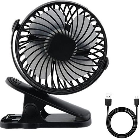 360° Wiederaufladbarer, Tragbarer Und Leiser Usb-clipventilator – Mini, 1200 Mah, Schwarz