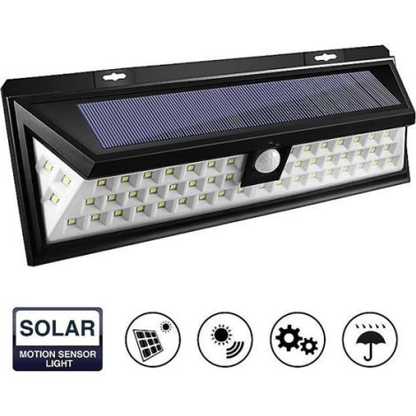 Solar-wandleuchte Für Den Außenbereich – 54 Leds – Pir-bewegungsmelder – Wasserdicht (ip65) – 270° Abstrahlwinkel – Schwarz – 1 Stück