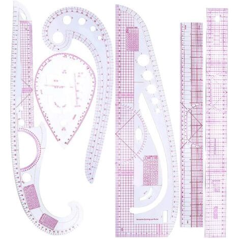 Nähzubehör, Schnittmuster, Schnittmusterpapier, Kurvenlineal (6-teilig), Präzisionsskala, Transparentes, Faltbares Nählineal, Metrische Zeichenschablone