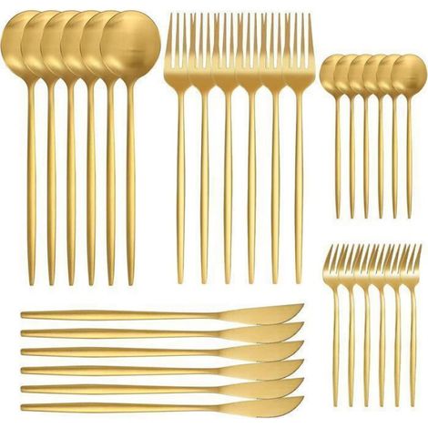 Besteckset – 30-teilig, Edelstahl 18/0, Goldfarben – Für 6 Personen – Für Zuhause Und Festliche Anlässe