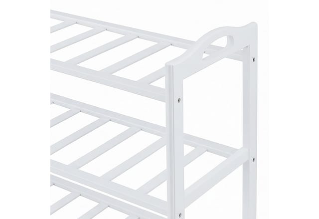Relaxdays Schuhregal, HxBxT: 48 x 70 x 25 cm, Bambus, 3 Ebenen, für 9 Paar Schuhe, Schuhständer mit Gitterablagen, weiß
