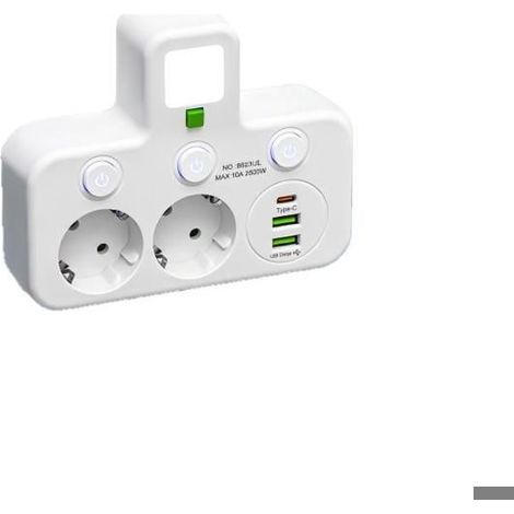 Wandsteckdosenleiste Mit 2 Steckdosen + Usb-c-anschluss – Mini-nachtlicht – Weiß – 2500 W
