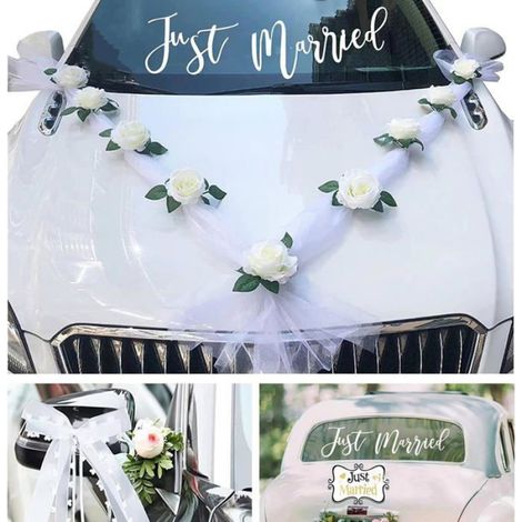 Hochzeitsauto-dekoration – Weiße Seidenblumengirlande Mit Tüll – Komplettset ×1