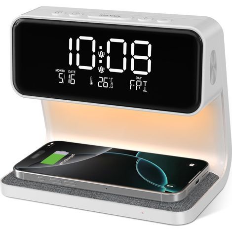 Digitaler Wecker, Morgenwecker Mit 15-w-wireless-ladegerät, Led-temperaturanzeige, 2 Alarme, Einstellbare Schlummerfunktion, 12/24-stunden-anzeige, Lichtwecker Mit Touch-dimmer Für Teenager/erwachsene
