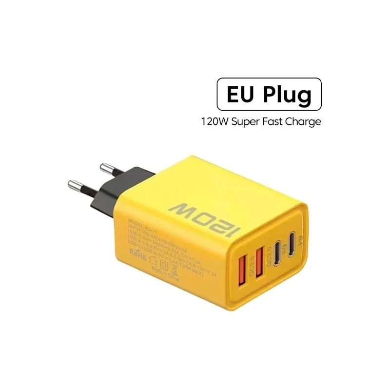 120w Schnellladegerät, Usb Typ C Quick Charge 3.0 Adapter Kompatibel Mit Iphone, Samsung Und Xiaomi (pd), Gelb/nt.