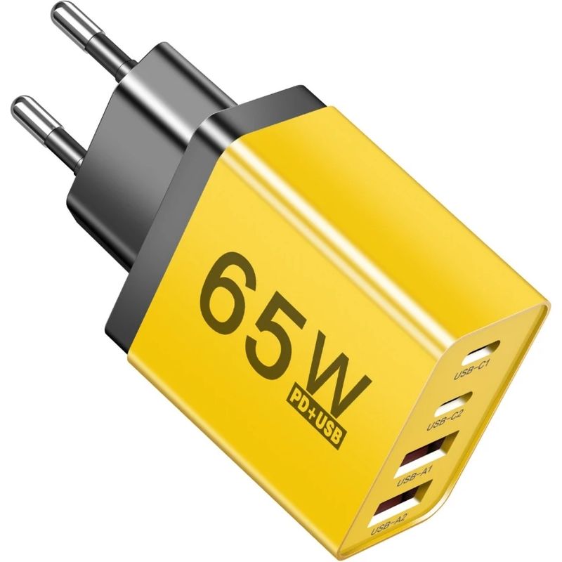 65-watt-schnellladegerät Mit 2 Usb-c- Und 2 Usb-a-anschlüssen. Die Kunststoffoberfläche Ermöglicht Das Schnelle Laden Verschiedener Geräte.