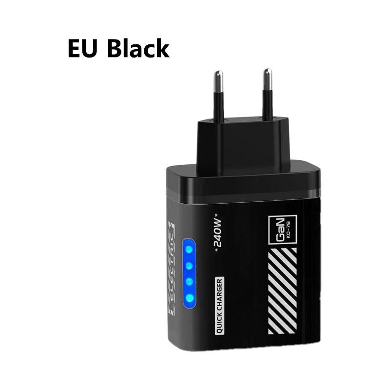 5-port-handyladegerät Mit 240 W Leistung, 2 Usb 3 Typ-c Anschlüsse, Pd Qc3 Schnellladefunktion. Schwarz.