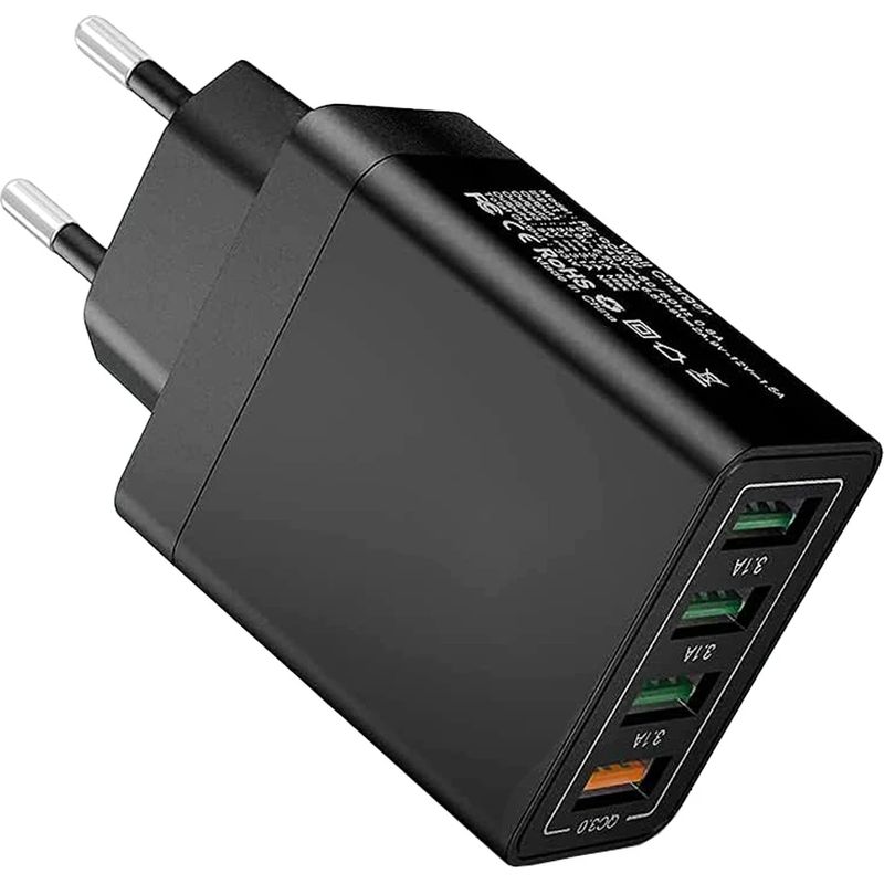 4-port Usb-schnellladegerät 3.0, 3,1 A, Schwarz