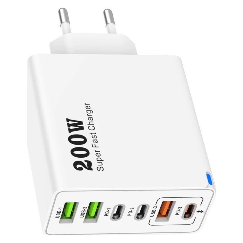 200-w-mehrfachladegerät Mit 3 Usb-anschlüssen Und 3pd-schnellladefunktion Für Handys Und Laptops (weiß)