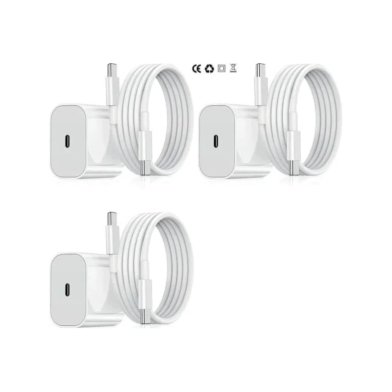 3er-pack Schnellladegeräte Für Iphone + Netzteil + 2 M 20-w-lightning-kabel, Weiß
