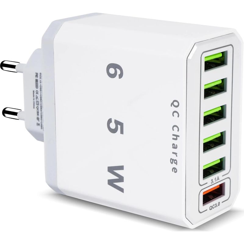 6-port 65w Qc 3.0 Usb-schnellladegerät, Weiß