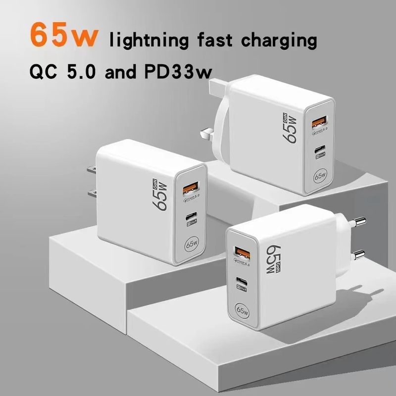 65-w-dual-interface-usb-pd-schnellladegerät, Kompatibel Mit Android- Und Apple-telefonen, Unterstützt Europäische Standards, Für Kameras Und Kopfhörer (33 W, 12 W, 12 W)