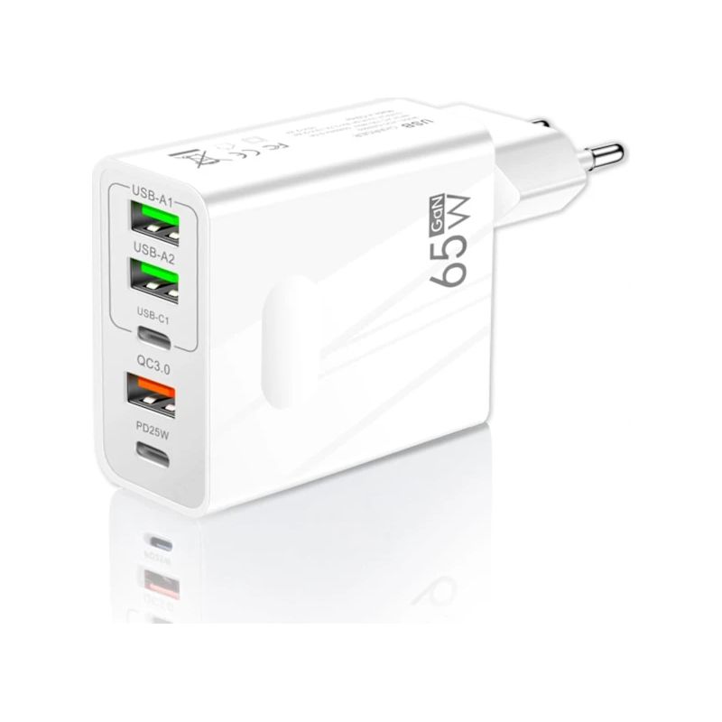 65w 5-port-usb-ladegerät (2 Usb-c Und 3 Usb-a) Mit Qc3.0-schnellladefunktion Für Iphone, Samsung, Xiaomi Und Tablets.