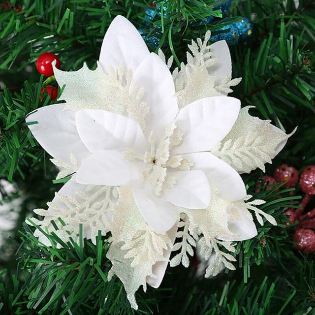 Set Mit 12 Künstlichen Weihnachtssternen Mit Glitzer, 15 Cm (weiß), Zum Dekorieren Des Weihnachtsbaums