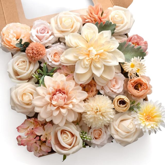 Verschiedene Künstliche Seidenblumen, Gemischte Künstliche Rosen, Pfingstrosen Und Dahlien Mit Stielen Für Brautsträuße, Tischdekorationen, Blumengestecke Für Torten Und Partydekorationen