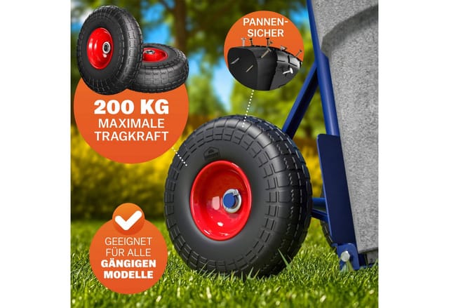 Sackkarrenrad 2er Set Vollgummi Pannensicher PU 200kg Belastbarkeit 20mm Achse