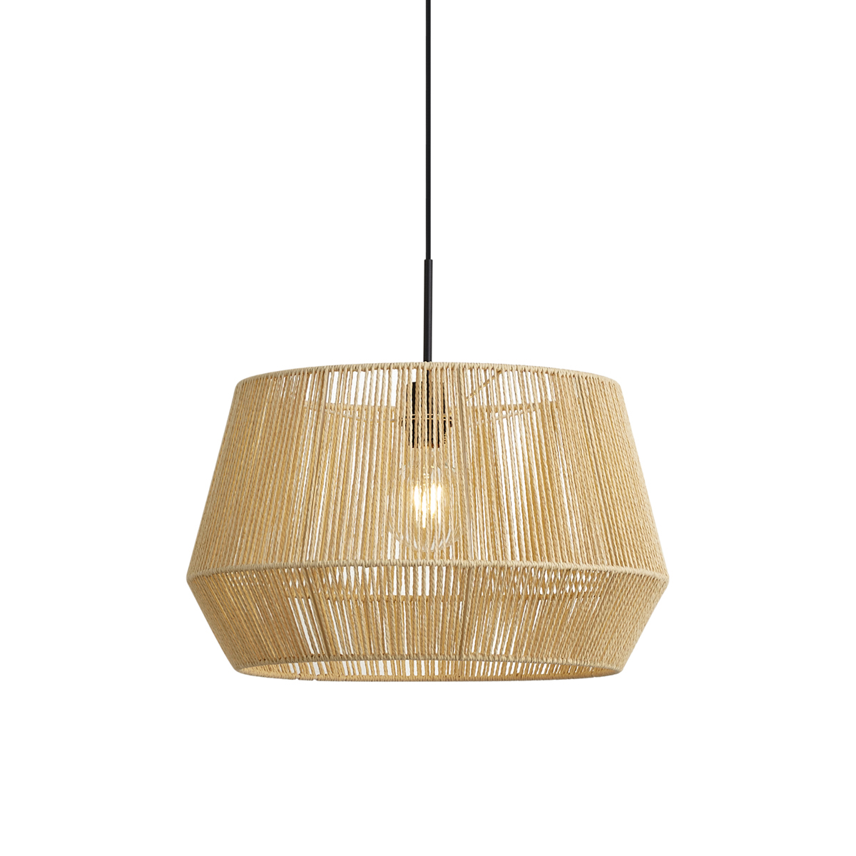 Qazqa Hanglamp Zwart Met Beige Papieren Touw Kap 50/50/30 - Combi
