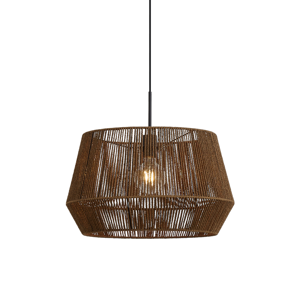 Qazqa Hanglamp Zwart Met Bruine Papieren Touw Kap 50/50/30 -
