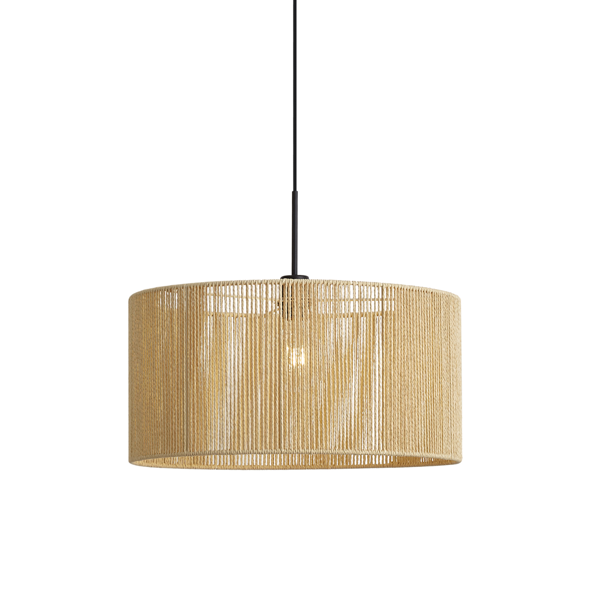 Qazqa Hanglamp Zwart Met Beige Papieren Touw Kap 50/50/25 - Combi
