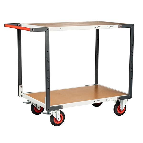 Werkstattwagen Mit 2 Ablagen Aus Mdf, 1000 X 595 Mm – 1 Griff – 400 Kg – Gummiräder, Ø 160 Mm - 884722232