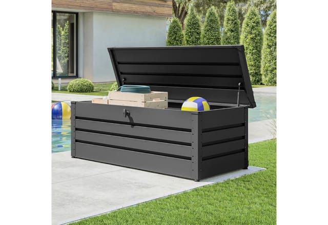 GFP Primeyard Gartenbox 137x61x61 cm Aufbewahrungsbox Auflagenbox Gartentruhe Metall Anthrazit