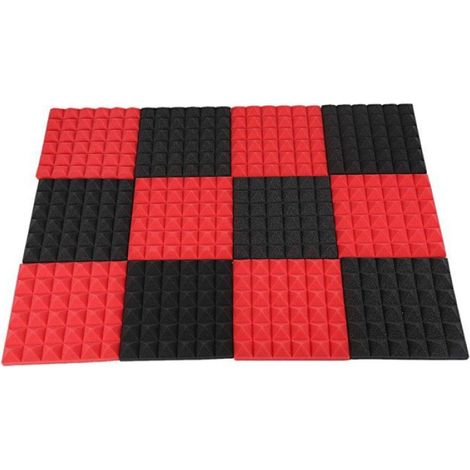 Akustik-baumwollschaumplatten – 25 X 25 X 5 Cm – Für Tonstudios Und Audiobearbeitung – Schwarz Und Rot – 12er-packung