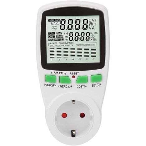 Energiezähler, Mini-smart-stromzählersteckdose Mit Großem Display, 0,000 Kwh-9999 Kwh, 0-16 A, Multifunktionaler Strommonitor Zur Erfassung Des Energieverbrauchs (220 V)