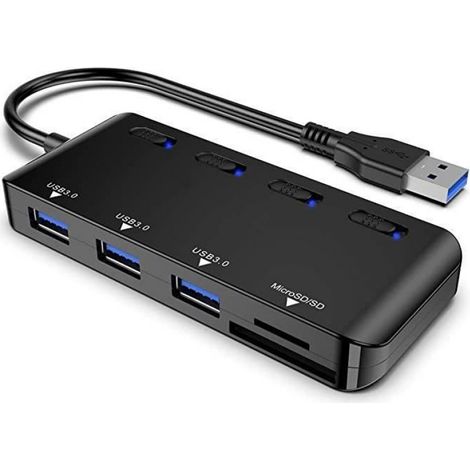Usb 3.0 Hub – Sd/tf/micro-sd-kartenleser – Kompatibel Mit Macbook/notebook – 3 Usb 3.0-anschlüsse + 2 Kartensteckplätze – 5 Gbit/s – 1 Stück