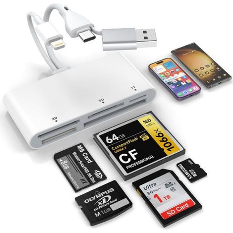 Speicherkartenleser – Sd, Micro-sd, Cf, Ms, Xd – Usb-a Und Usb-c – Kompatibel Mit Iphone, Ipad, Android, Windows Und Mac – 5-in-1
