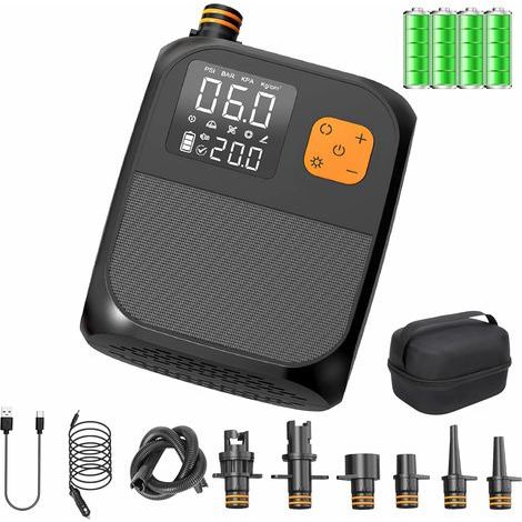 Elektrische Sup-pumpe (25 Psi), Wiederaufladbarer 8000-mah-akku, Usb-c-/12-v-autoladeanschluss, 6 Sup-düsen, Schnellaufblasfunktion Mit Automatischer Abschaltung Für Luftmatratzen, Kanus, Kajaks Und A