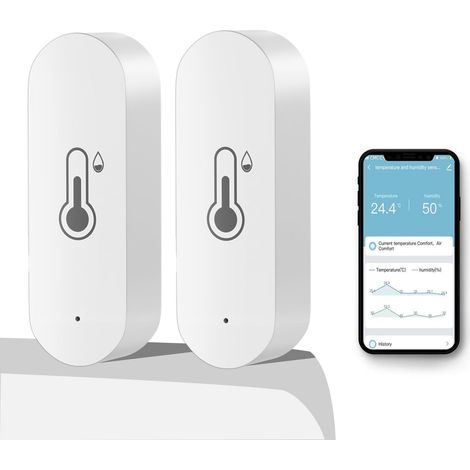 2 Intelligente Wlan-temperatur- Und Feuchtigkeitssensoren – Unterstützen Fernüberwachung Und Benachrichtigungen Über Eine App, Die Mit Alexa Und Google Assistant Kompatibel Ist.